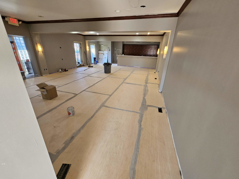 Bathroom rough-in with plumbing and steel stud framing