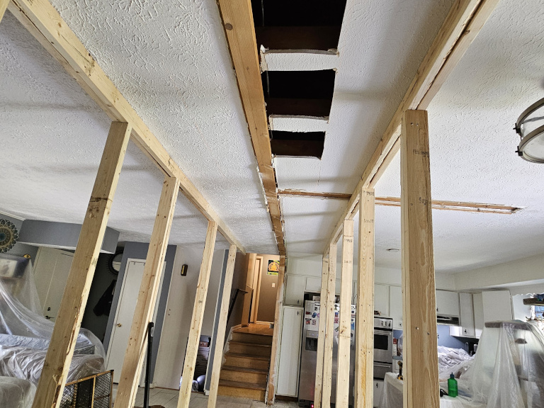 Wall framing exposed — structural opening visible
