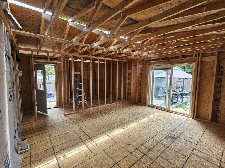Framing completed and exterior doors installed