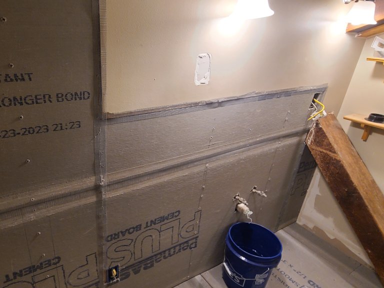 Bath facing east. Tile underlayment installed
