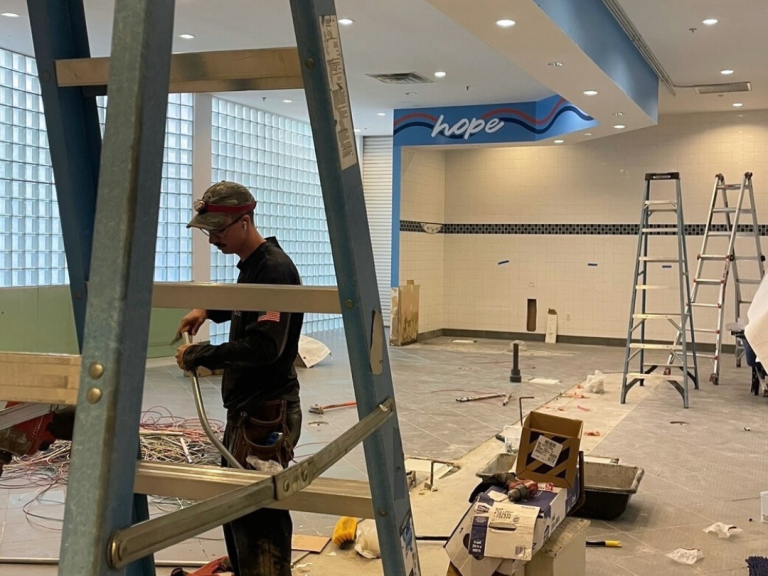 After removal of the old hot and cold bar. Ready for the electrician!